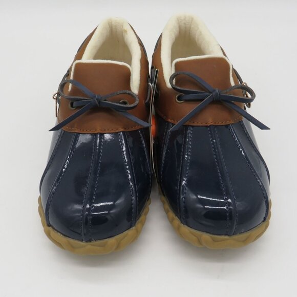 Sporto Womens Navy Brown Patent Faux Fur Lined Duck Shoes 6 NEW - Picture 2 of 8